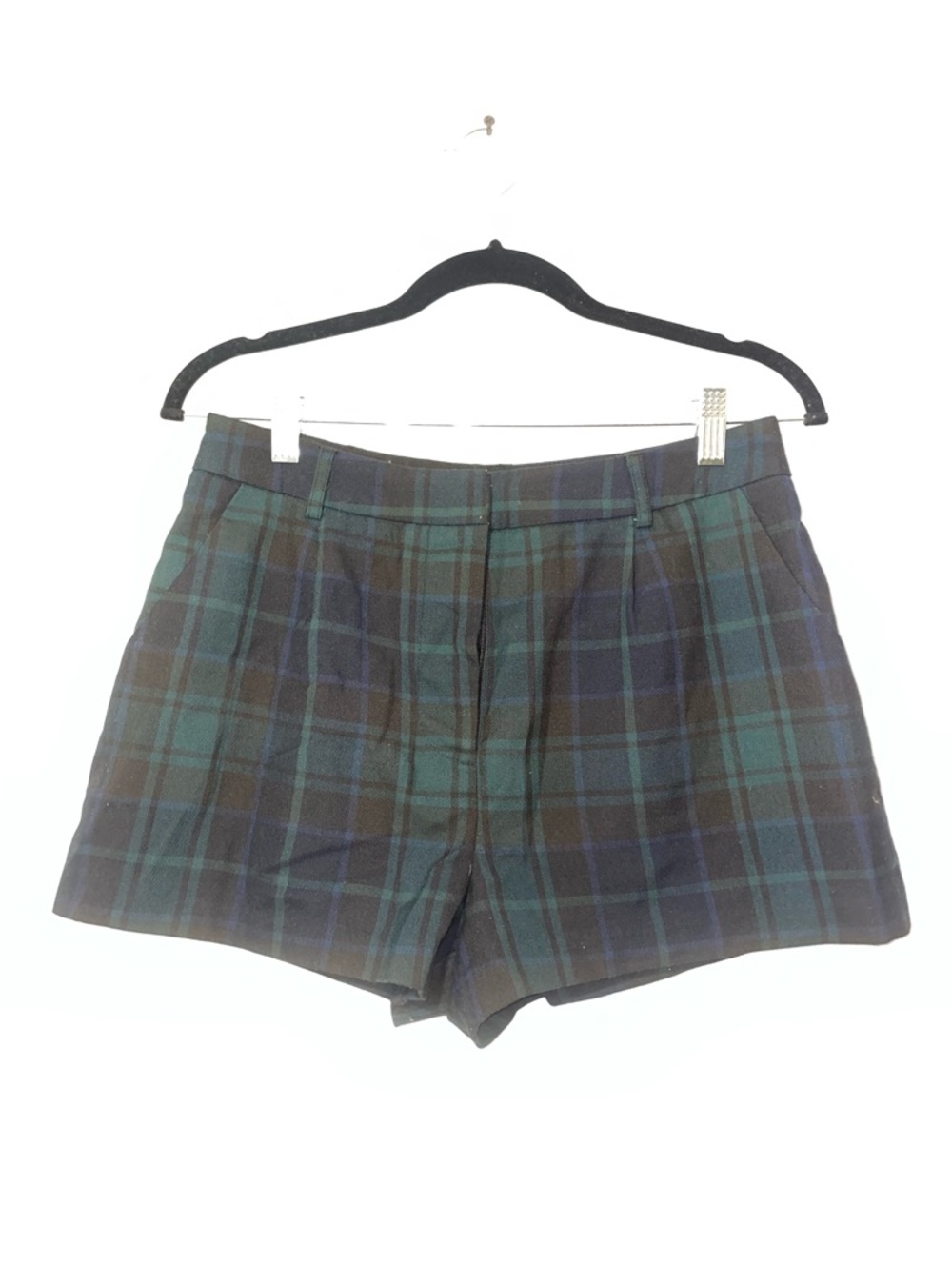 Forever 21 Plaid High Waist Shorts in Green and Navy